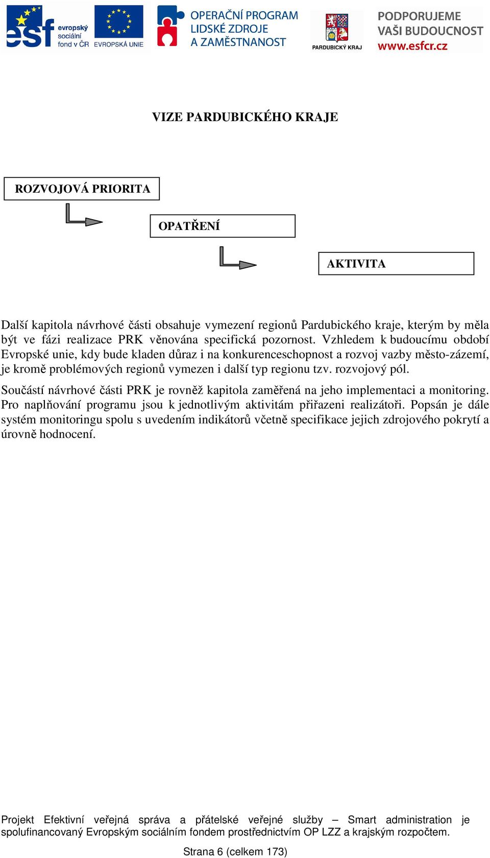 rozvojový pól. Součástí návrhové části PRK je rovněž kapitola zaměřená na jeho implementaci a monitoring. Pro naplňování programu jsou k jednotlivým aktivitám přiřazeni realizátoři.