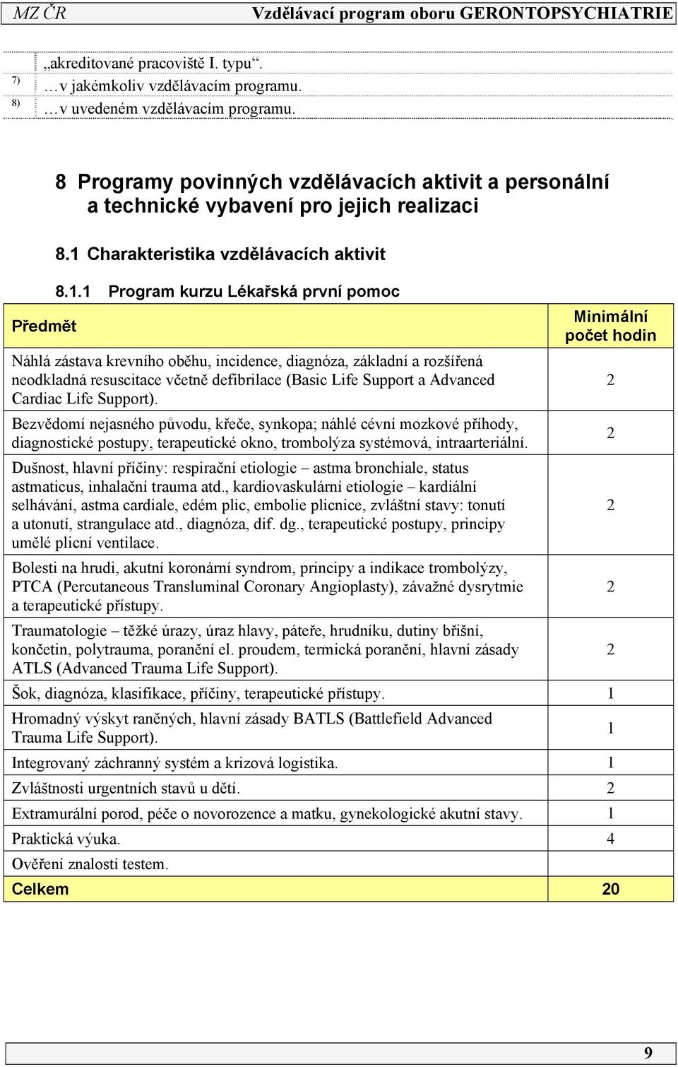 Charakteristika vzdělávacích aktivit 8.1.