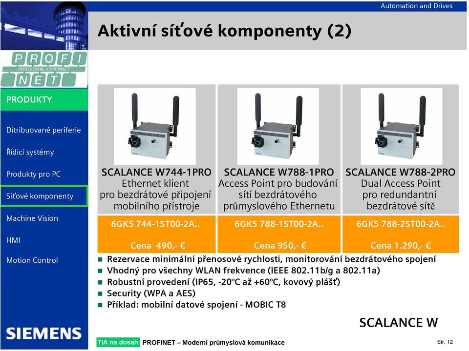 . SCALANCE W788-2PRO Dual Access Point pro redundantní bezdrátové sítě 6GK5 788-2ST00-2A.. Cena 490,- Cena 950,- Cena 1.