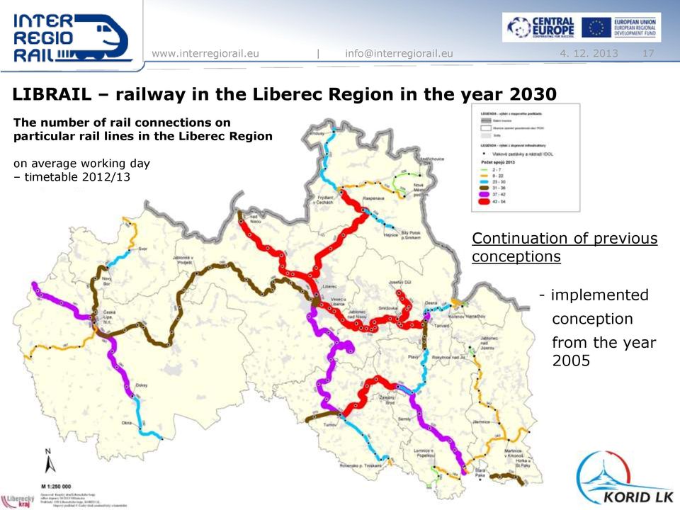 rail lines in the Liberec Region on average working