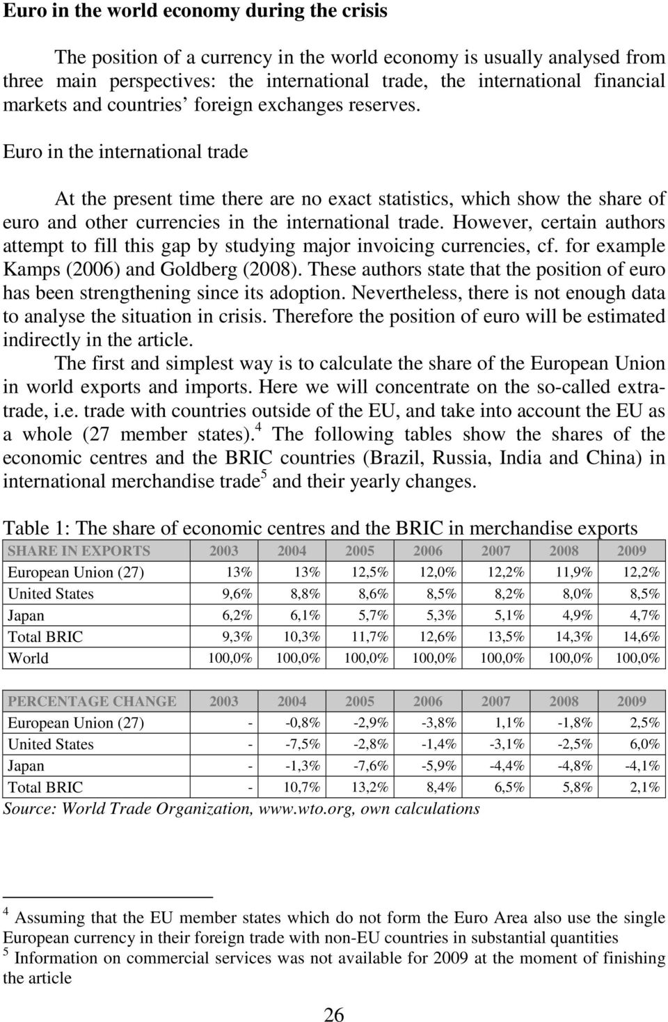 Euro in the international trade At the present time there are no exact statistics, which show the share of euro and other currencies in the international trade.