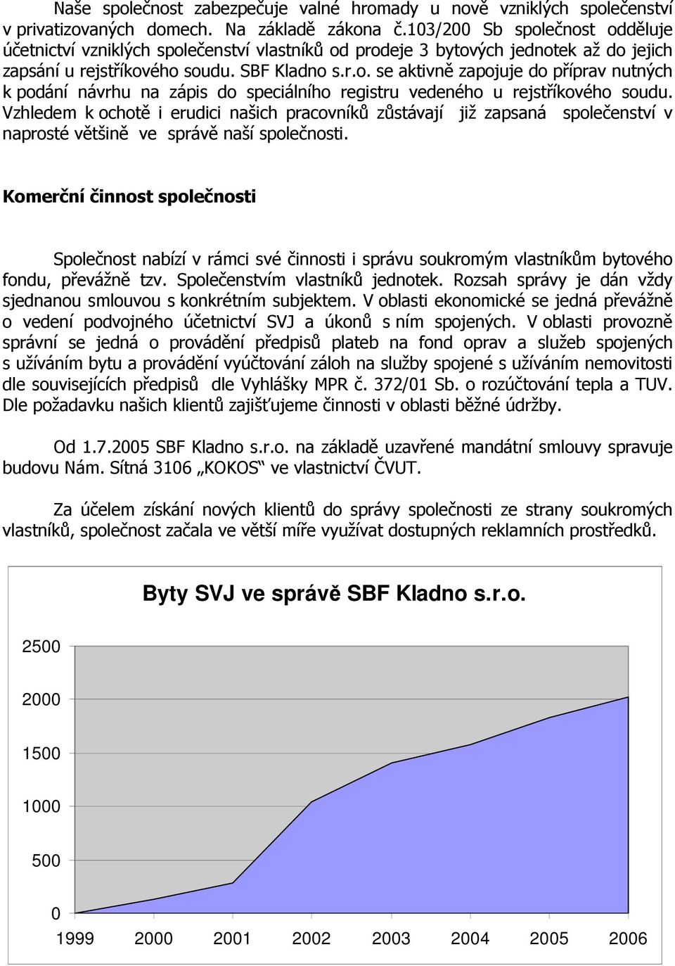 Vzhledem k ochotě i erudici našich pracovníků zůstávají již zapsaná společenství v naprosté většině ve správě naší společnosti.