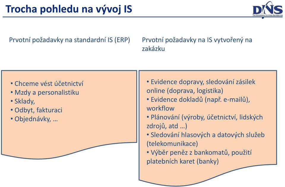 zásilek online (doprava, logistika) Evidence dokladů (např.