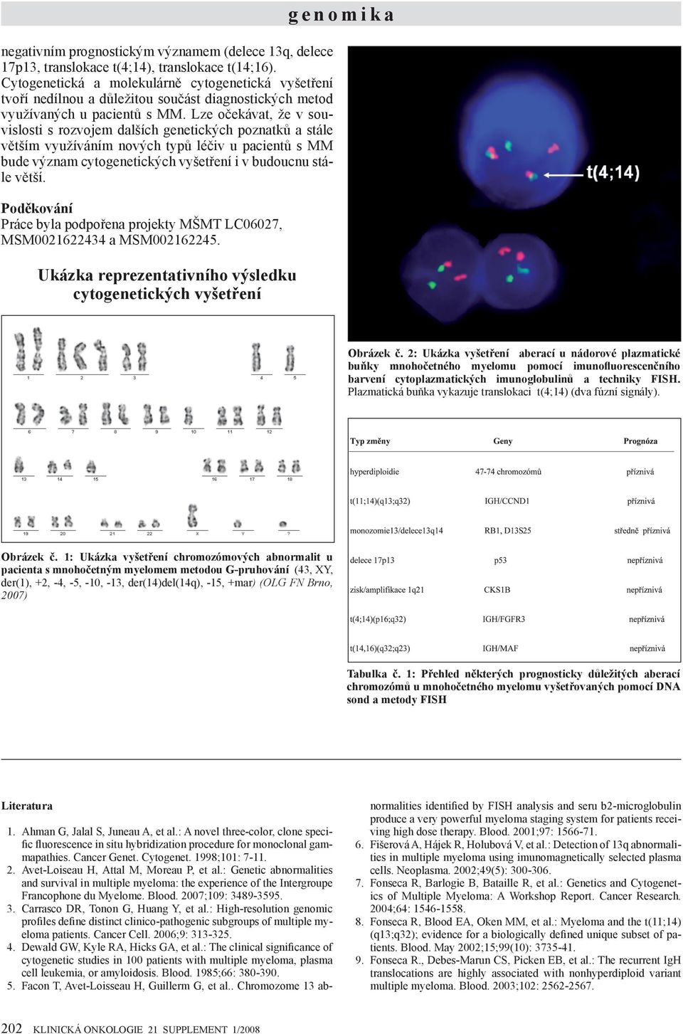 Lze očekávat, že v souvislosti s rozvojem dalších genetických poznatků a stále větším využíváním nových typů léčiv u pacientů s MM bude význam cytogenetických vyšetření i v budoucnu stále větší.