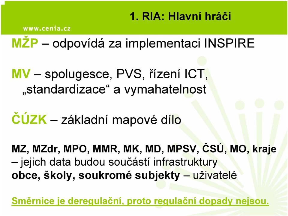 MMR, MK, MD, MPSV, ČSÚ, MO, kraje jejich data budou součástí infrastruktury obce,