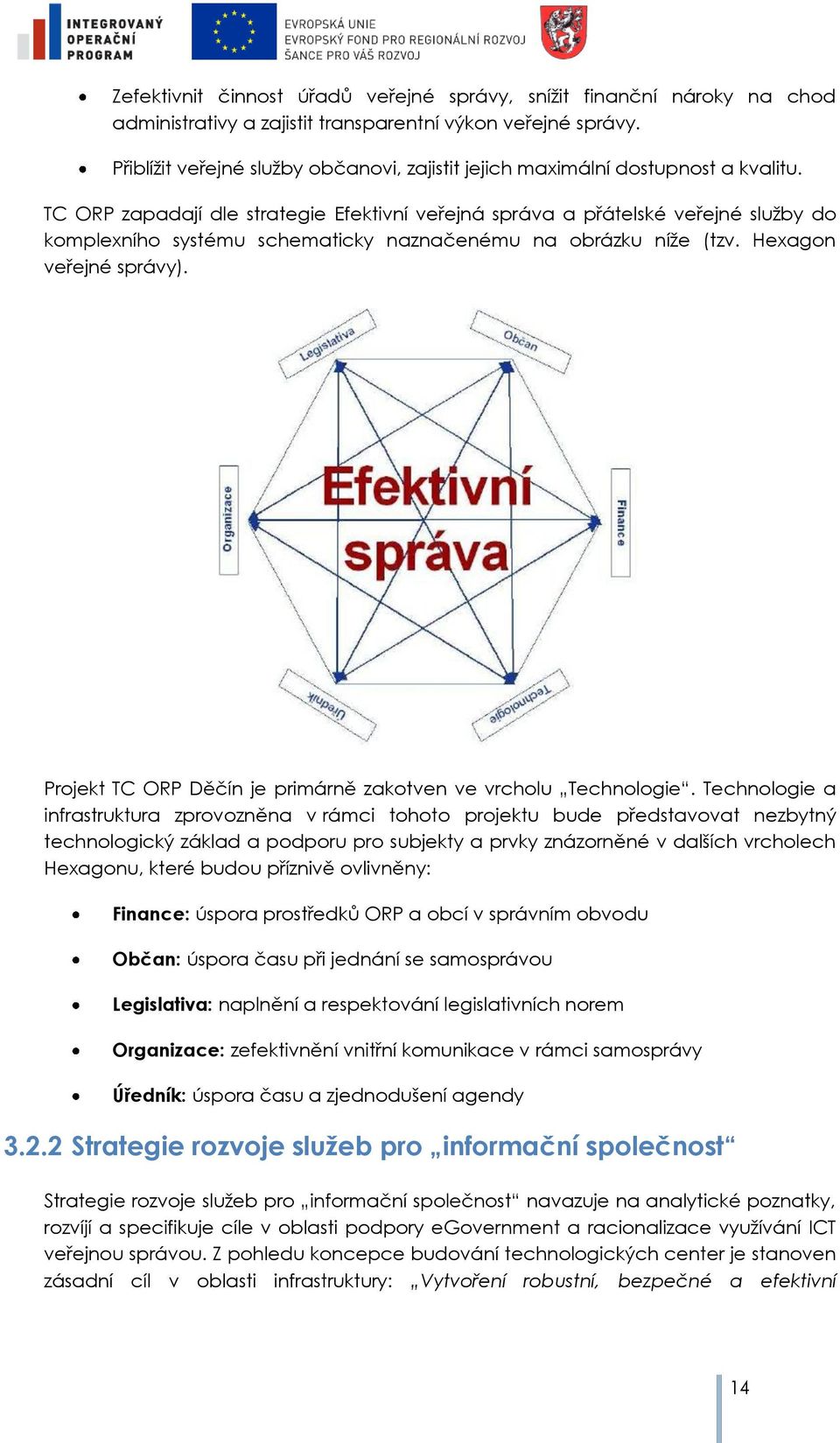 TC ORP zapadají dle strategie Efektivní veřejná správa a přátelské veřejné sluţby d kmplexníh systému schematicky naznačenému na brázku níţe (tzv. Hexagn veřejné správy).