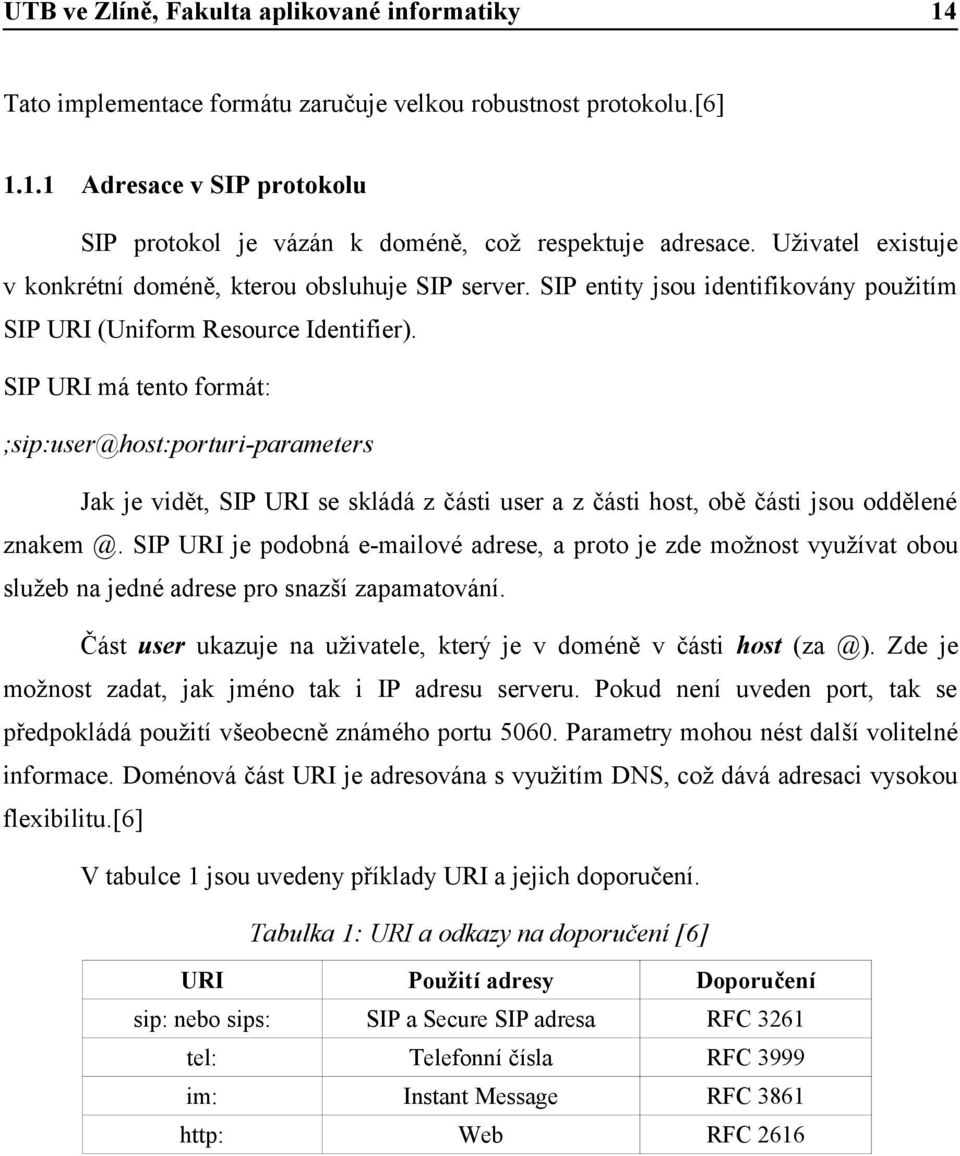 SIP URI má tento formát: ;sip:user@host:porturi-parameters Jak je vidět, SIP URI se skládá z části user a z části host, obě části jsou oddělené znakem @.