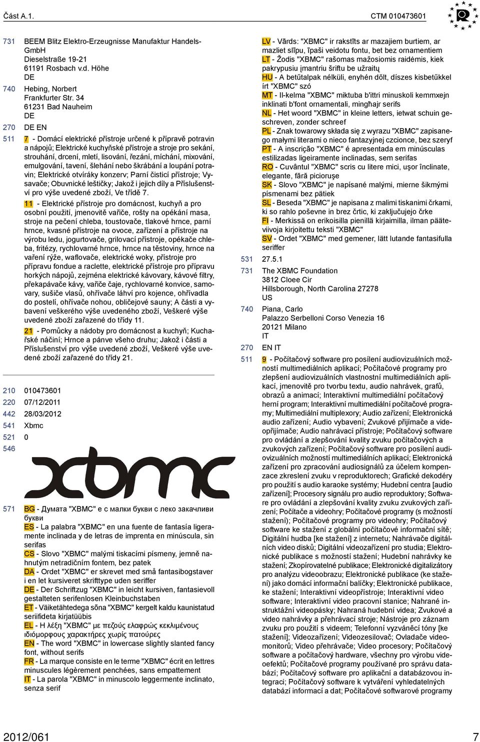 mixování, emulgování, tavení, šlehání nebo škrábání a loupání potravin; Elektrické otvíráky konzerv; Parní čisticí přístroje; Vysavače; Obuvnické leštičky; Jakož i jejich díly a Příslušenství pro