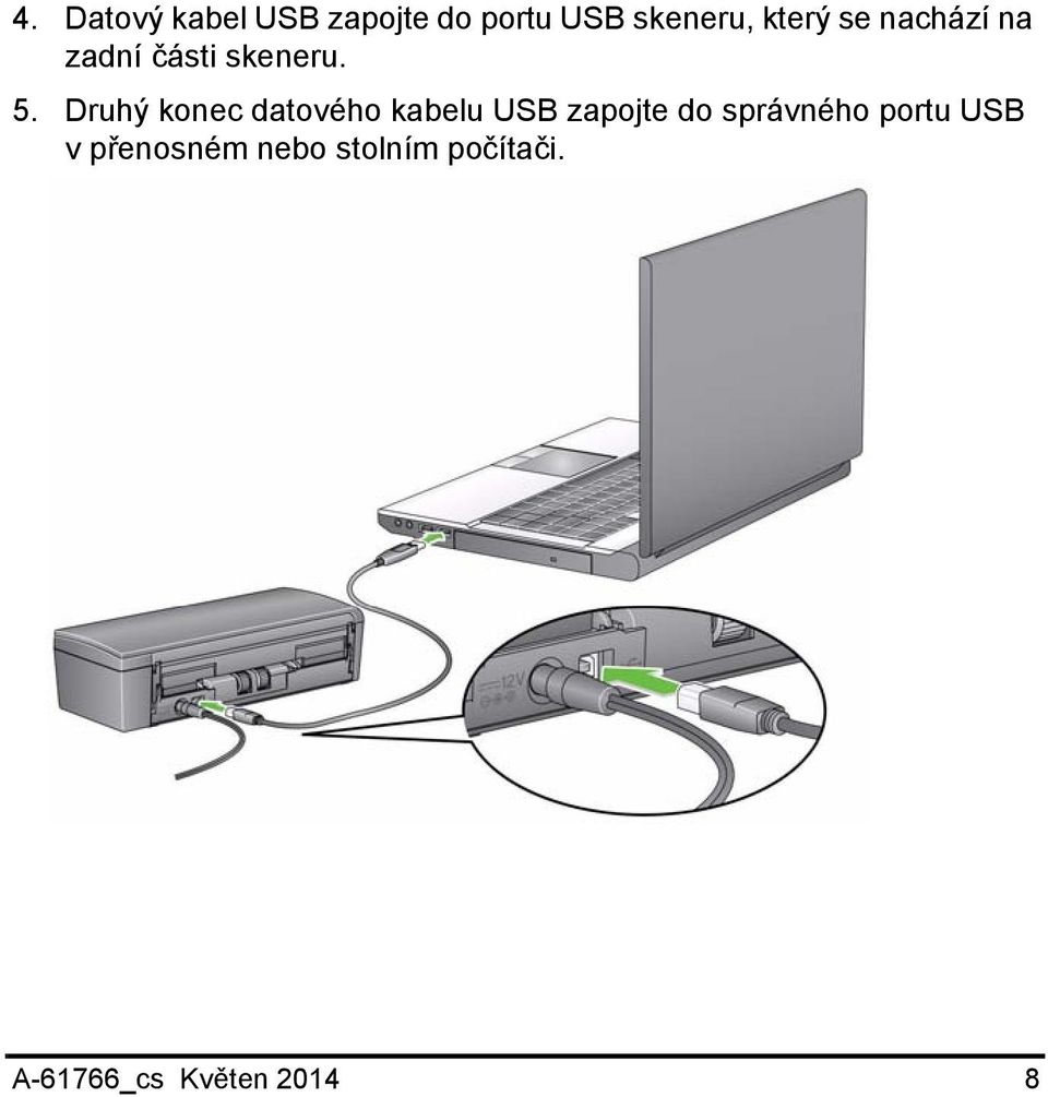 Druhý konec datového kabelu USB zapojte do správného