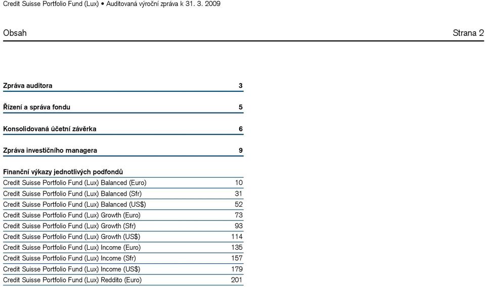 Fund (Lux) Growth (Euro) 73 Credit Suisse Portfolio Fund (Lux) Growth (Sfr) 93 Credit Suisse Portfolio Fund (Lux) Growth (US$) 114 Credit Suisse Portfolio Fund (Lux)