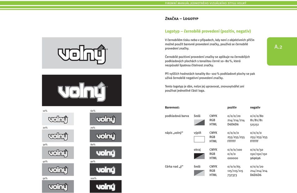 Při vyšších hodnotách tonality 80 100 % podkladové plochy se pak užívá černobílé negativní provedení značky.