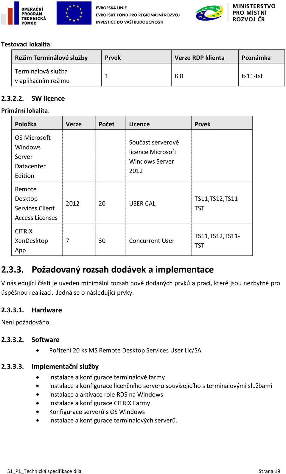 licence Microsoft Windows Server 2012 2012 20 USER CAL 7 30 Concurrent User TS11,TS12,TS11- TST TS11,TS12,TS11- TST 2.3.3. V následující části je uveden minimální rozsah nově dodaných prvků a prací, které jsou nezbytné pro úspěšnou realizaci.