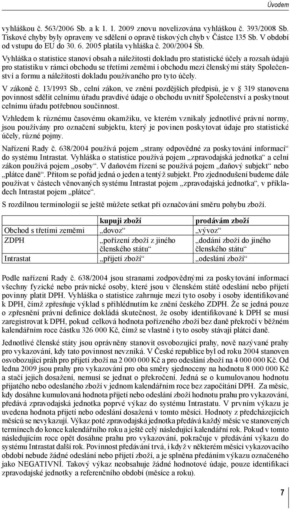 Vyhláška o statistice stanoví obsah a náležitosti dokladu pro statistické účely a rozsah údajů pro statistiku v rámci obchodu se třetími zeměmi i obchodu mezi členskými státy Společenství a formu a