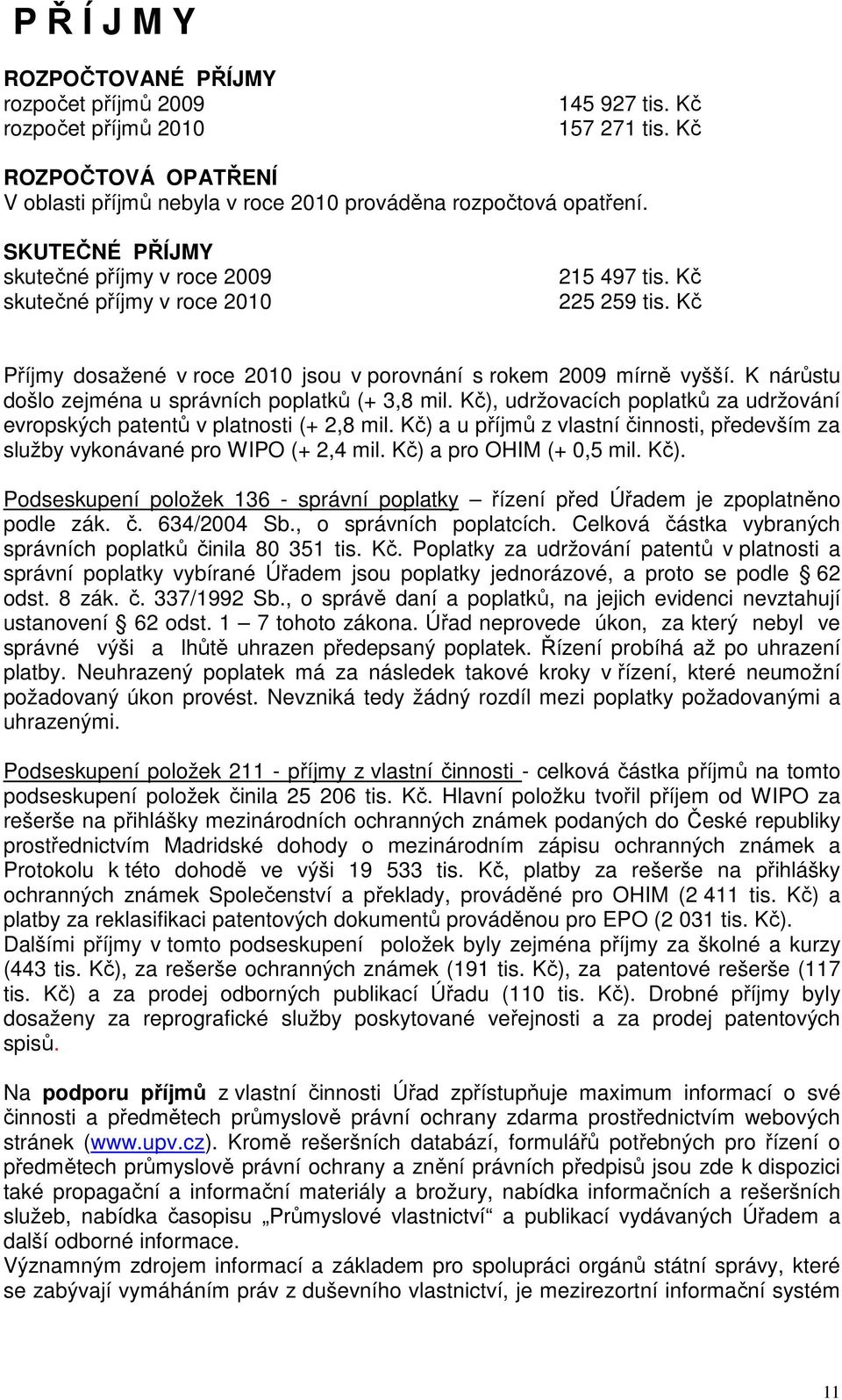 K nárůstu došlo zejména u správních poplatků (+ 3,8 mil. Kč), udržovacích poplatků za udržování evropských patentů v platnosti (+ 2,8 mil.