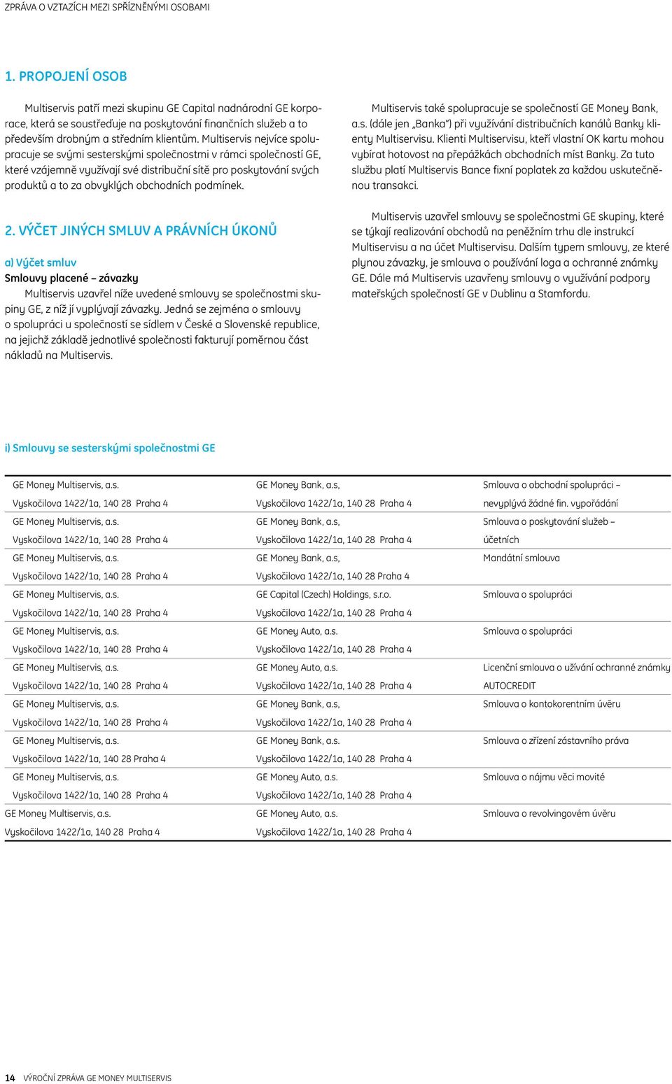 Multiservis nejvíce spolupracuje se svými sesterskými společnostmi v rámci společností GE, které vzájemně využívají své distribuční sítě pro poskytování svých produktů a to za obvyklých obchodních