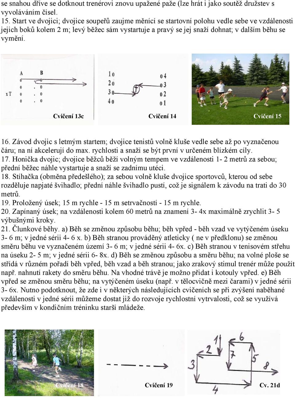 Cvičení 13c Cvičení 14 Cvičení 15 16. Závod dvojic s letmým startem; dvojice tenistů volně kluše vedle sebe až po vyznačenou čáru; na ní akcelerují do max.