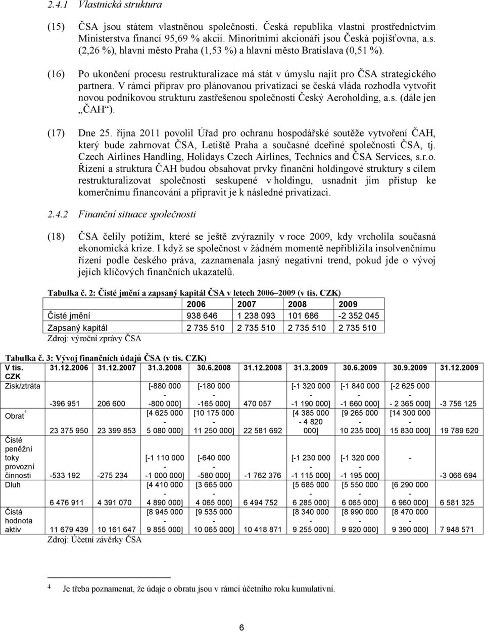 V rámci příprav pro plánovanou privatizaci se česká vláda rozhodla vytvořit novou podnikovou strukturu zastřešenou společností Český Aeroholding, a.s. (dále jen ČAH ). (17) Dne 25.