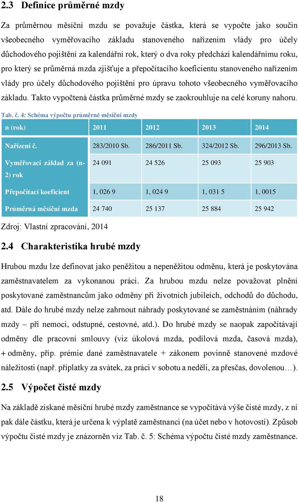 tohoto všeobecného vyměřovacího základu. Takto vypočtená částka průměrné mzdy se zaokrouhluje na celé koruny nahoru. Tab. č. 4: Schéma výpočtu průměrné měsíční mzdy n (rok) 2011 2012 2013 2014 Nařízení č.