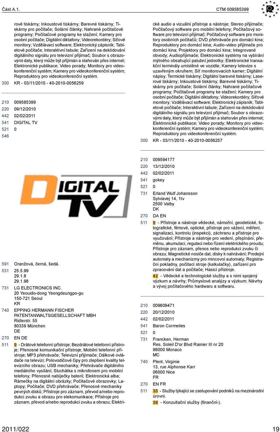 Digitální diktafony; Videorekordéry; Síťové monitory; Vzdělávací software; Elektronický zápisník; Tabletové počítače; Interaktivní tabule; Zařízení na dekódování digitálního signálu pro televizní