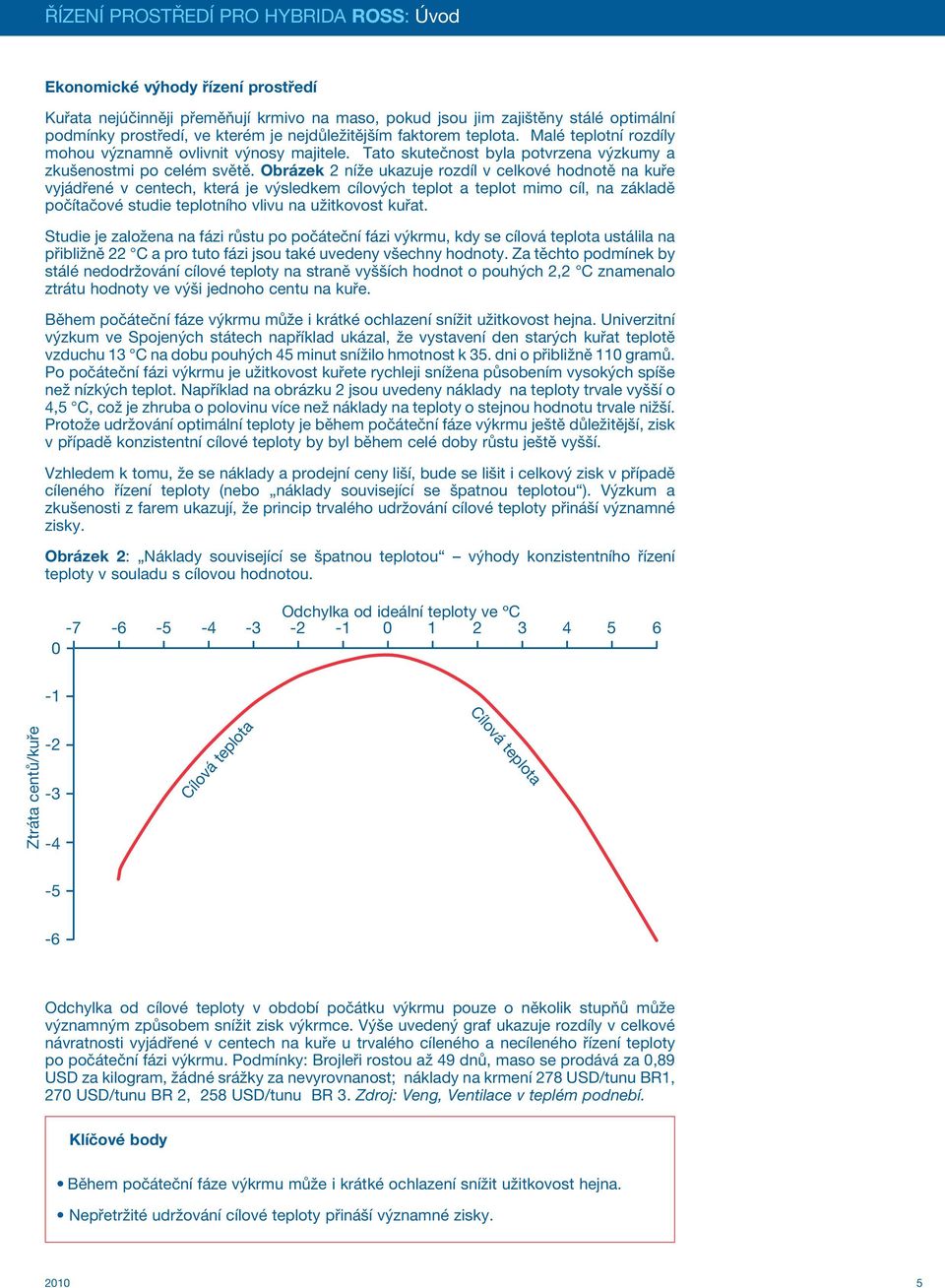 Obrázek 2 níže ukazuje rozdíl v celkové hodnotě na kuře vyjádřené v centech, která je výsledkem cílových teplot a teplot mimo cíl, na základě počítačové studie teplotního vlivu na užitkovost kuřat.