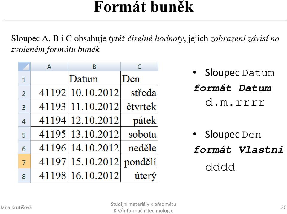 zvoleném formátu buněk.