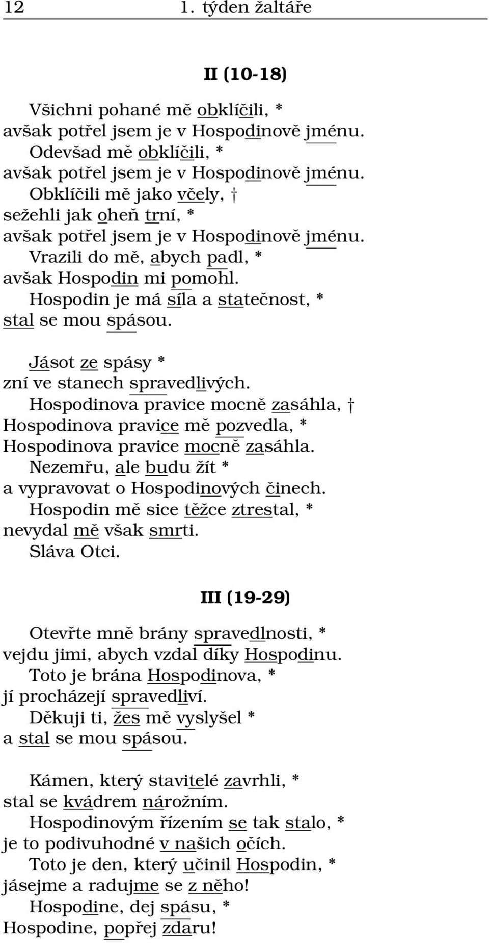 Hospodin je má síla a statečnost, * stal se mou spásou. Jásot ze spásy * zní ve stanech spravedlivých.