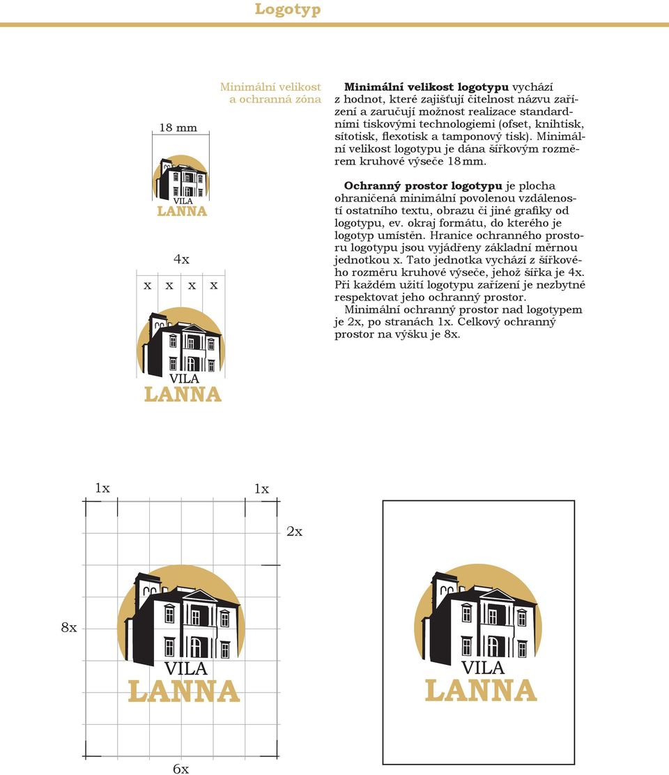 x x 4x x x Ochranný prostor logotypu je plocha ohraničená minimální povolenou vzdáleností ostatního textu, obrazu či jiné grafiky od logotypu, ev. okraj formátu, do kterého je logotyp umístěn.