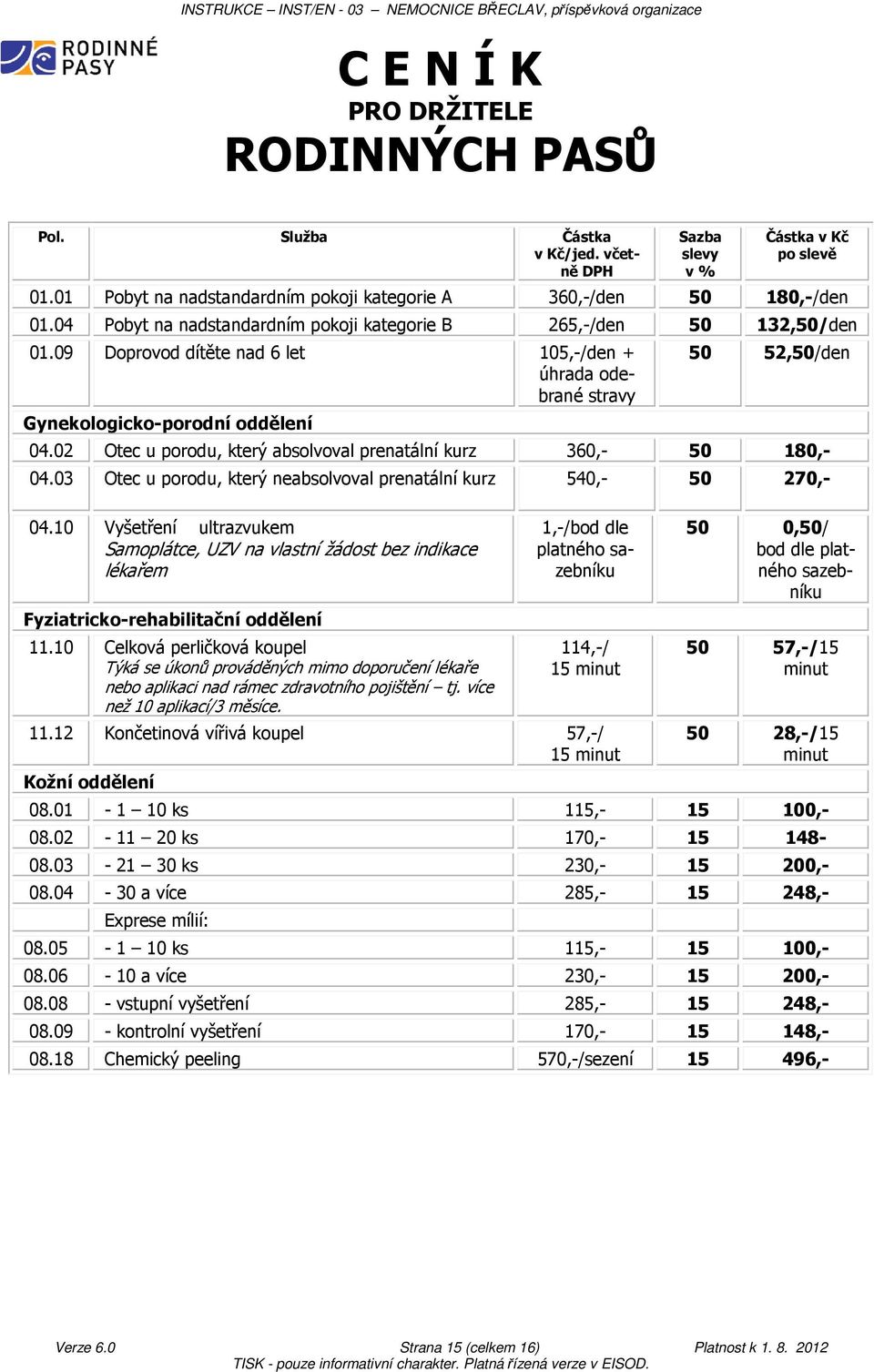 02 Otec u porodu, který absolvoval prenatální kurz 360,- 50 180,- 04.03 Otec u porodu, který neabsolvoval prenatální kurz 540,- 50 270,- 04.