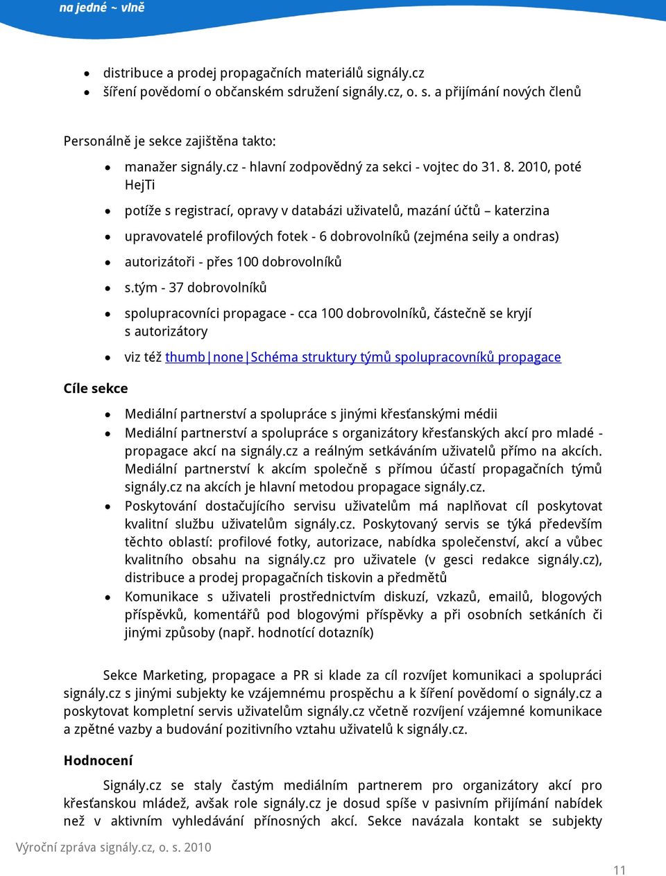 2010, poté HejTi potíže s registrací, opravy v databázi uživatelů, mazání účtů katerzina upravovatelé profilových fotek - 6 dobrovolníků (zejména seily a ondras) autorizátoři - přes 100 dobrovolníků