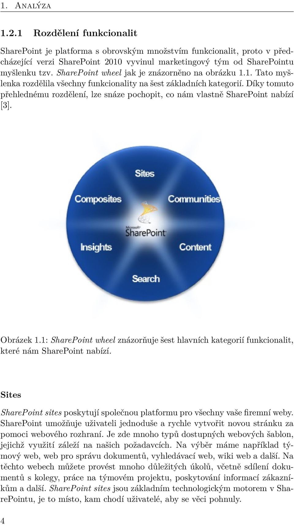 Díky tomuto přehlednému rozdělení, lze snáze pochopit, co nám vlastně SharePoint nabízí [3]. Obrázek 1.1: SharePoint wheel znázorňuje šest hlavních kategorií funkcionalit, které nám SharePoint nabízí.