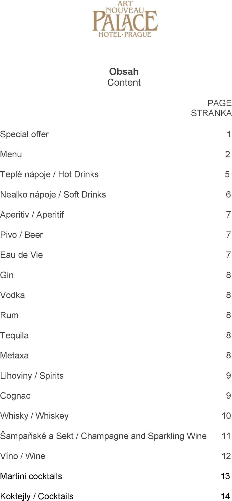 Rum 8 Tequila 8 Metaxa 8 Lihoviny / Spirits 9 Cognac 9 Whisky / Whiskey 10 Šampaňské a