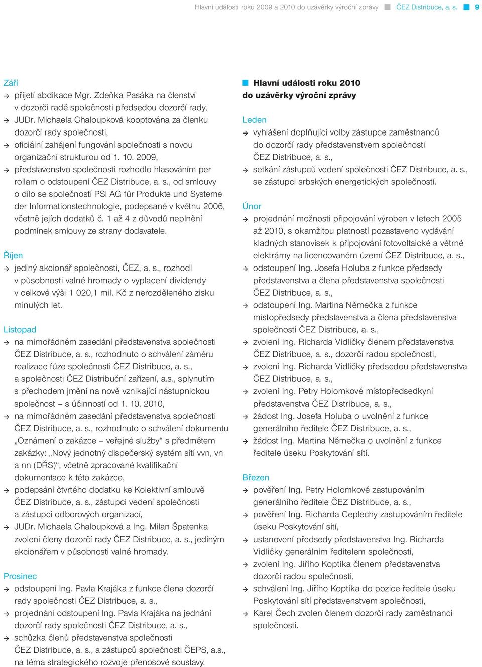 2009, představenstvo společnosti rozhodlo hlasováním per rollam o odstoupení ČEZ Distribuce, a. s., od smlouvy o dílo se společností PSI AG für Produkte und Systeme der Informationstechnologie, podepsané v květnu 2006, včetně jejích dodatků č.