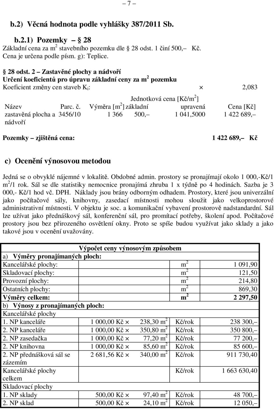 2 Zastavné plochy a nádvoí Urení koeficient pro úpravu základní ceny za m 2 pozemku Koeficient zmny cen staveb K i : 2,083 Jednotková cena [K/m 2 ] Název Parc.