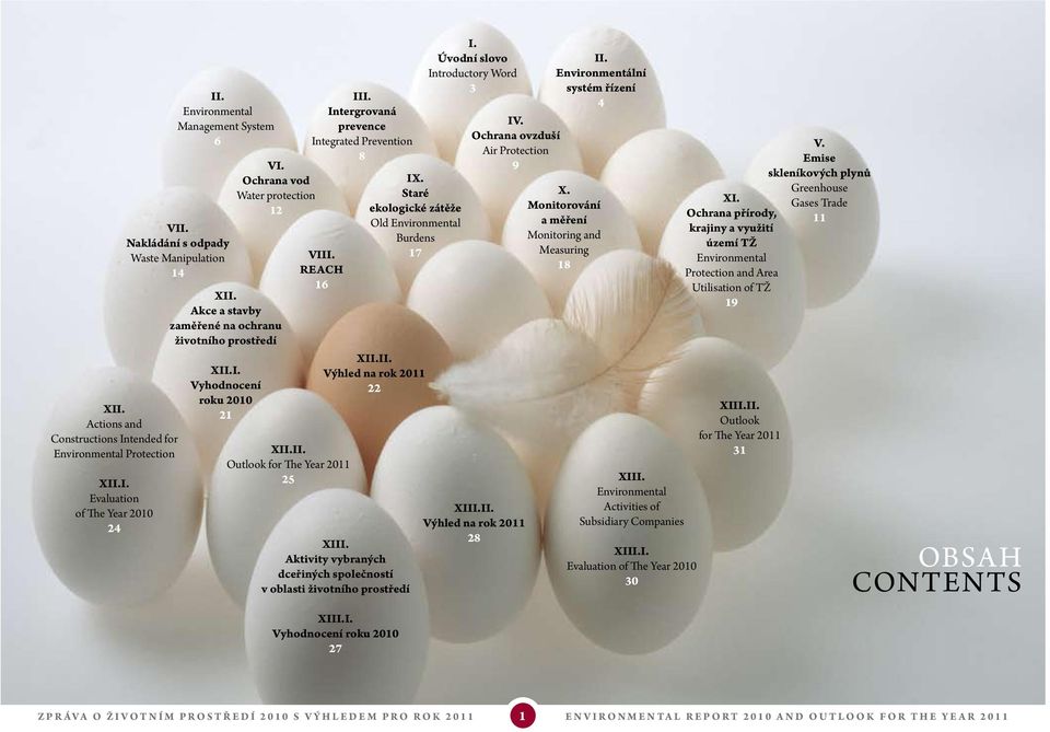 Staré ekologické zátěže Old Environmental Burdens 17 XII.II. Výhled na rok 2011 22 XIII. Aktivity vybraných dceřiných společností v oblasti životního prostředí XIII.I. Vyhodnocení roku 2010 27 I.