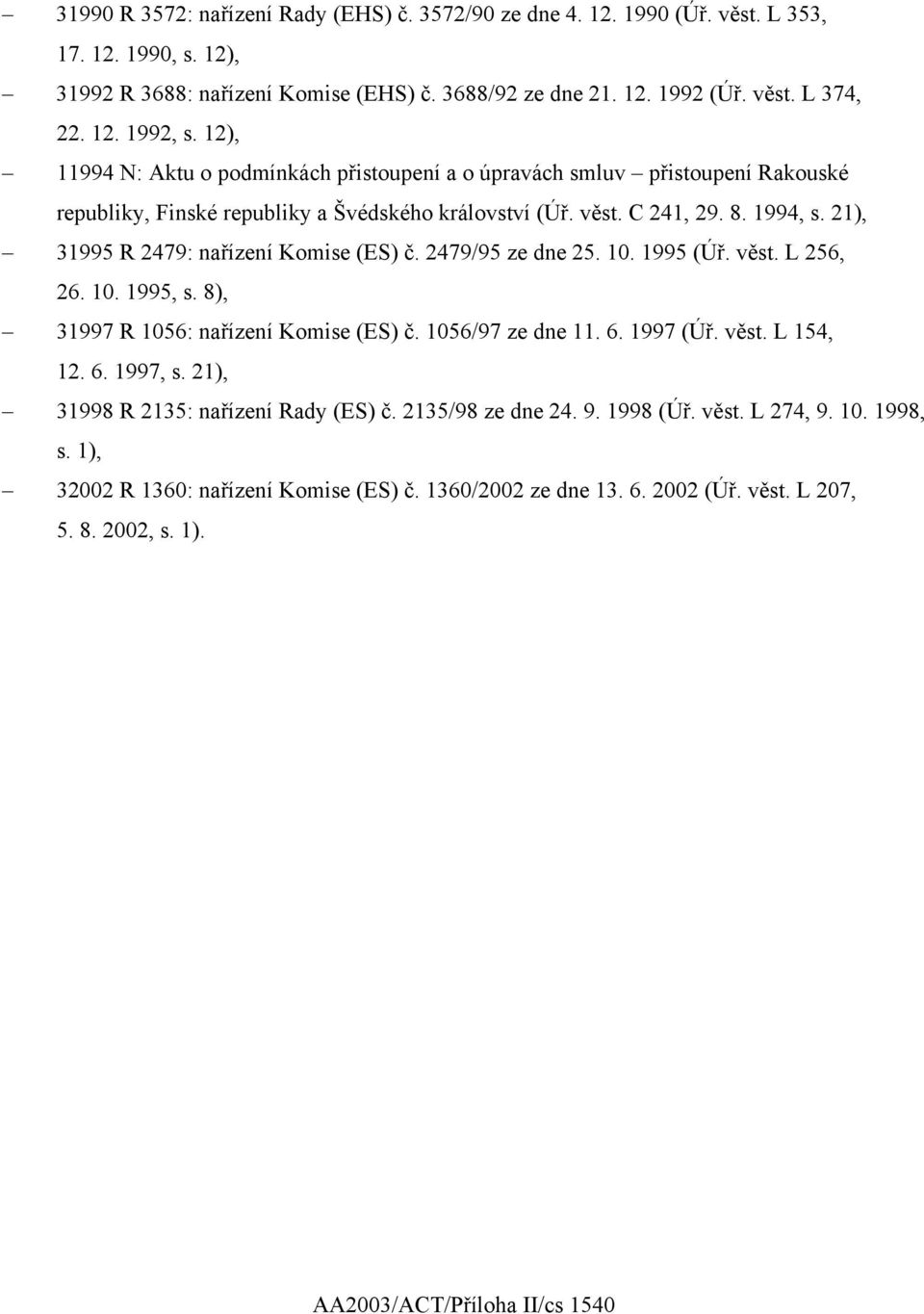 21), 31995 R 2479: nařízení Komise (ES) č. 2479/95 ze dne 25. 10. 1995 (Úř. věst. L 256, 26. 10. 1995, s. 8), 31997 R 1056: nařízení Komise (ES) č. 1056/97 ze dne 11. 6. 1997 (Úř. věst. L 154, 12. 6. 1997, s.