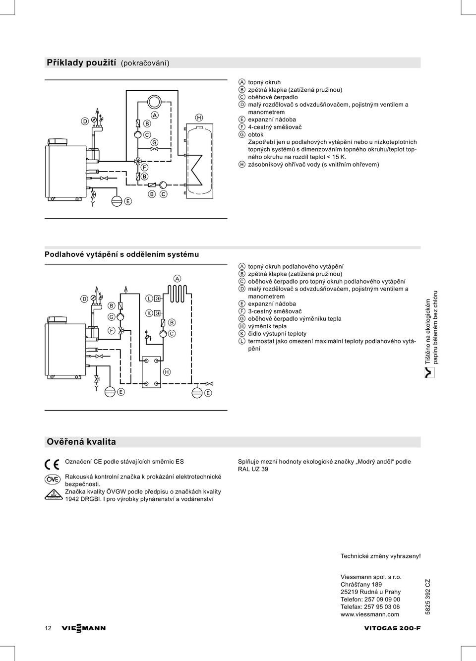 H zásobníkový ohřívač vody (s vnitřním ohřevem) Podlahové vytápění s oddělením systému Ověřená kvalita Označení CE podle stávajících směrnic ES Rakouská kontrolní značka k prokázání elektrotechnické