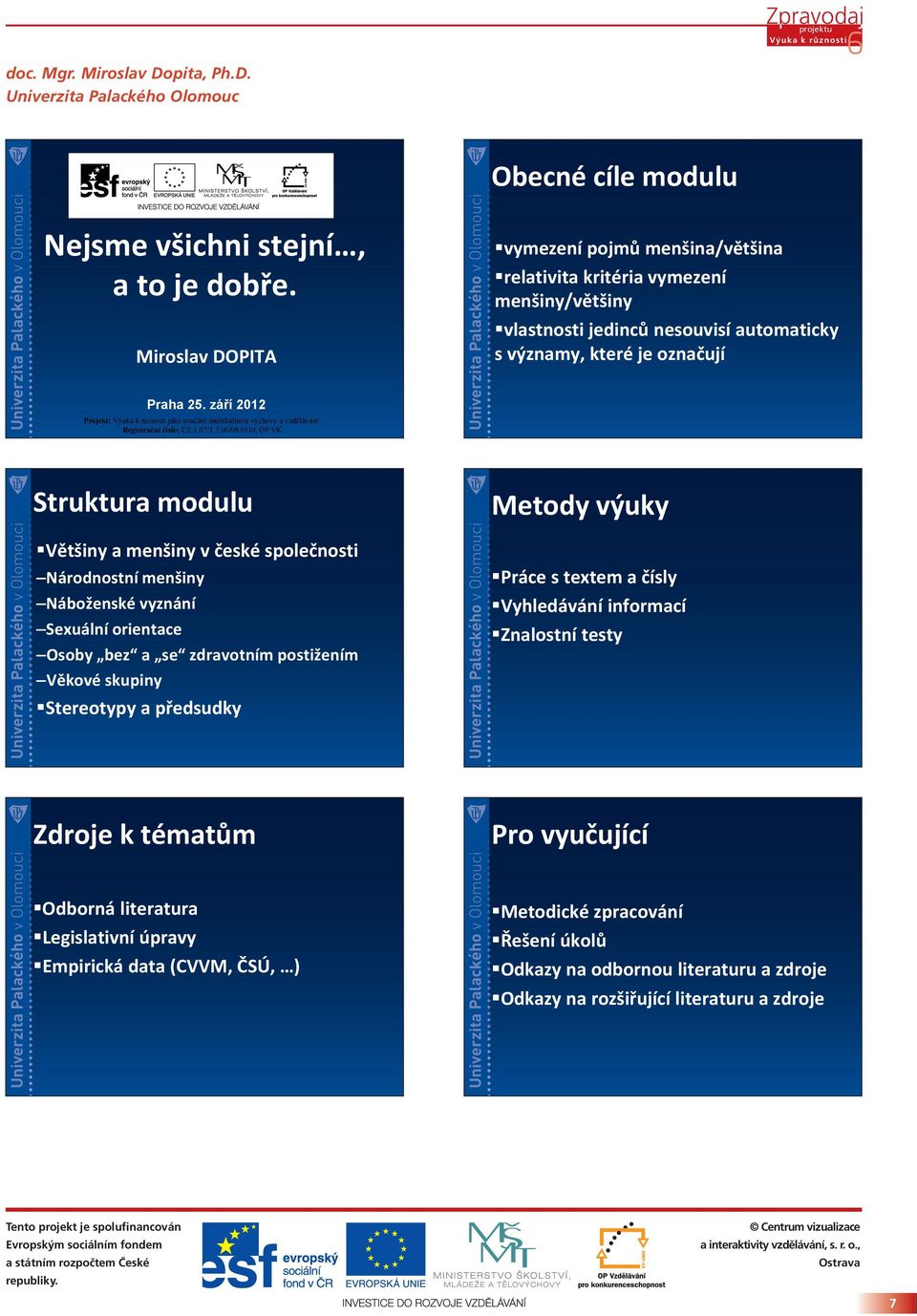 září 2012 Projekt: Výuka k různosti jako součást multikulturní výchovy a vzdělávání Registrační číslo: CZ.1.07/1.2.00/08.