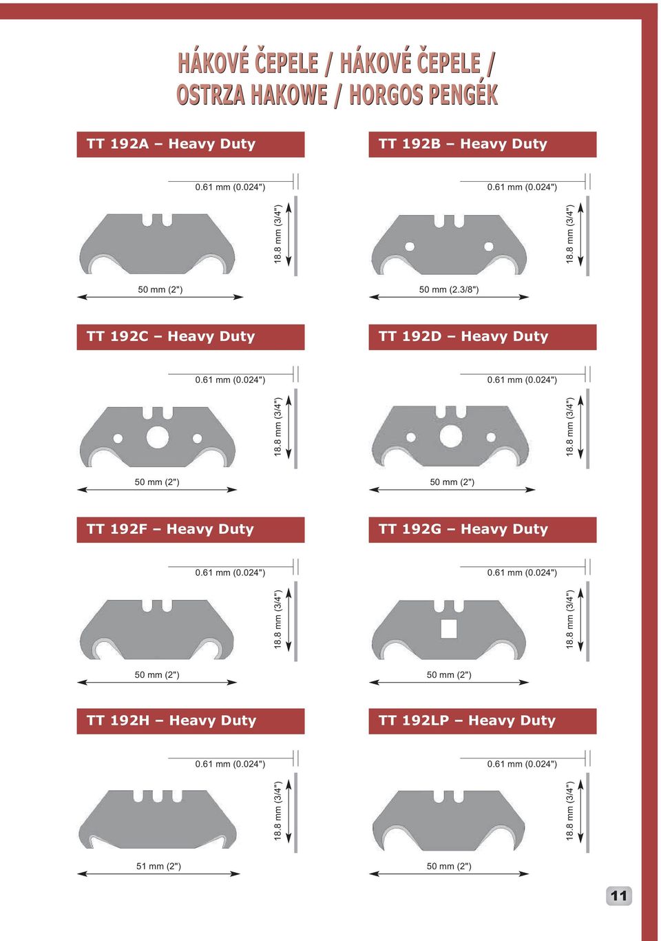 8 mm (3/4") 18.8 mm (3/4") 50 mm (2") 50 mm (2") TT 192F eavy Duty TT 192 eavy Duty 0.61 mm (0.024") 0.61 mm (0.024") 18.8 mm (3/4") 18.8 mm (3/4") 50 mm (2") 50 mm (2") TT 192 eavy Duty TT 192LP eavy Duty 0.