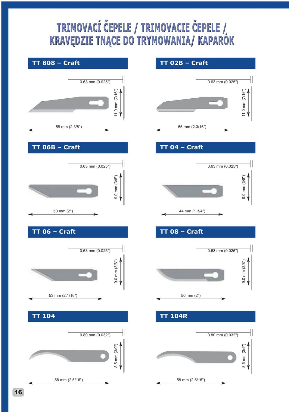 0 mm (3/8") 50 mm (2") 44 mm (1.3/4") TT 06 Craft TT 08 Craft 9.0 mm (3/8") 9.0 mm (3/8") 53 mm (2.