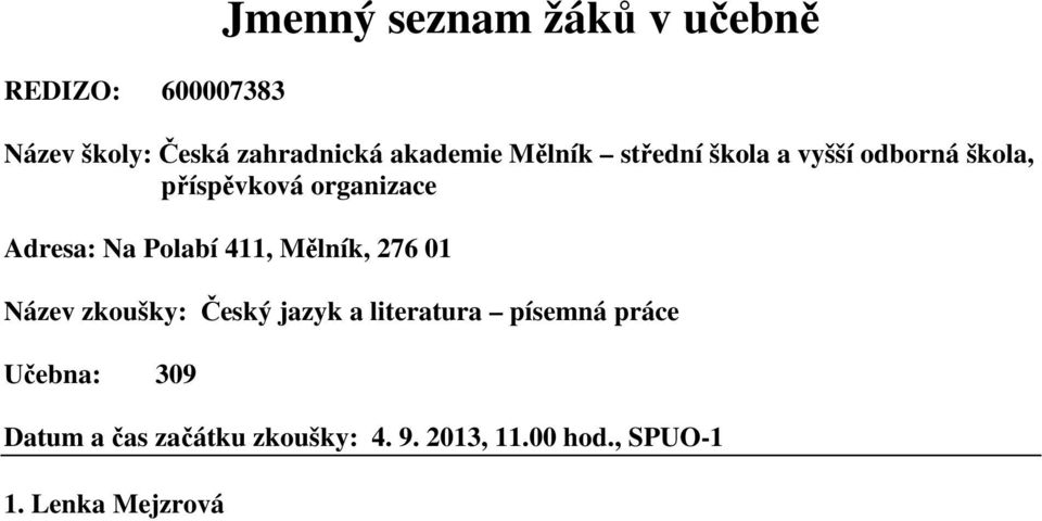 309 Datum a čas začátku zkoušky: 4.