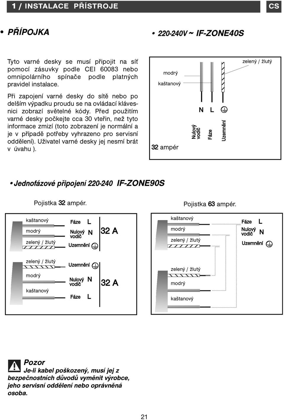 Před použitím varné desky počkejte cca 30 vteřin, než tyto informace zmizí (toto zobrazení je normální a je v případě potřeby vyhrazeno pro servisní oddělení).