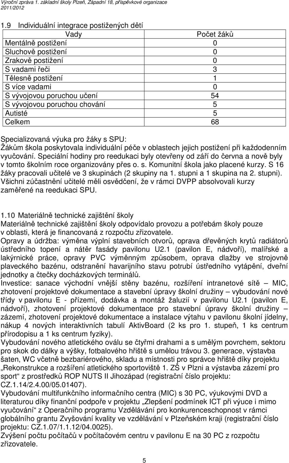 Speciální hodiny pro reedukaci byly otevřeny od září do června a nově byly v tomto školním roce organizovány přes o. s. Komunitní škola jako placené kurzy.