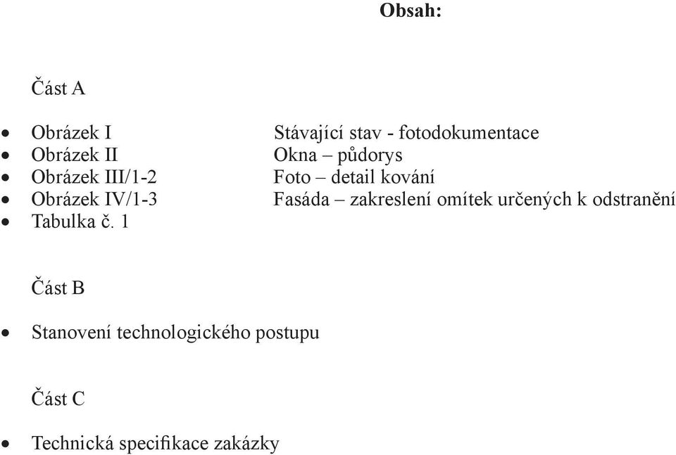 Fasáda zakreslení omítek určených k odstranění Tabulka č.