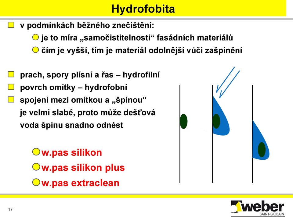 řas hydrofilní " povrch omítky hydrofobní " spojení mezi omítkou a špínou je velmi slabé,