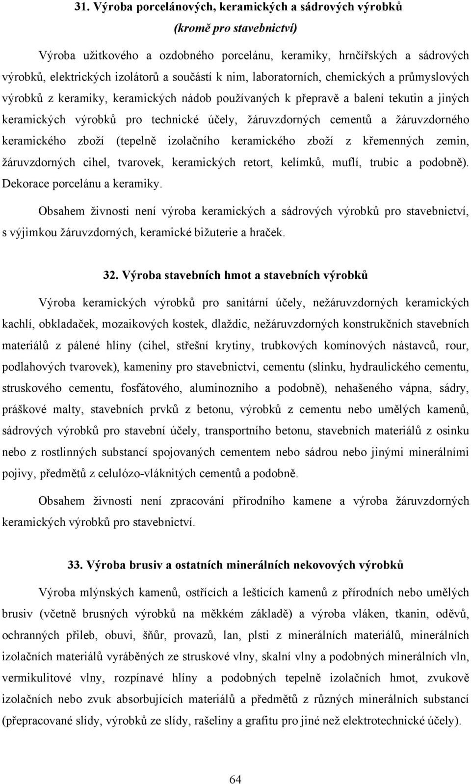 cementů a žáruvzdorného keramického zboží (tepelně izolačního keramického zboží z křemenných zemin, žáruvzdorných cihel, tvarovek, keramických retort, kelímků, muflí, trubic a podobně).