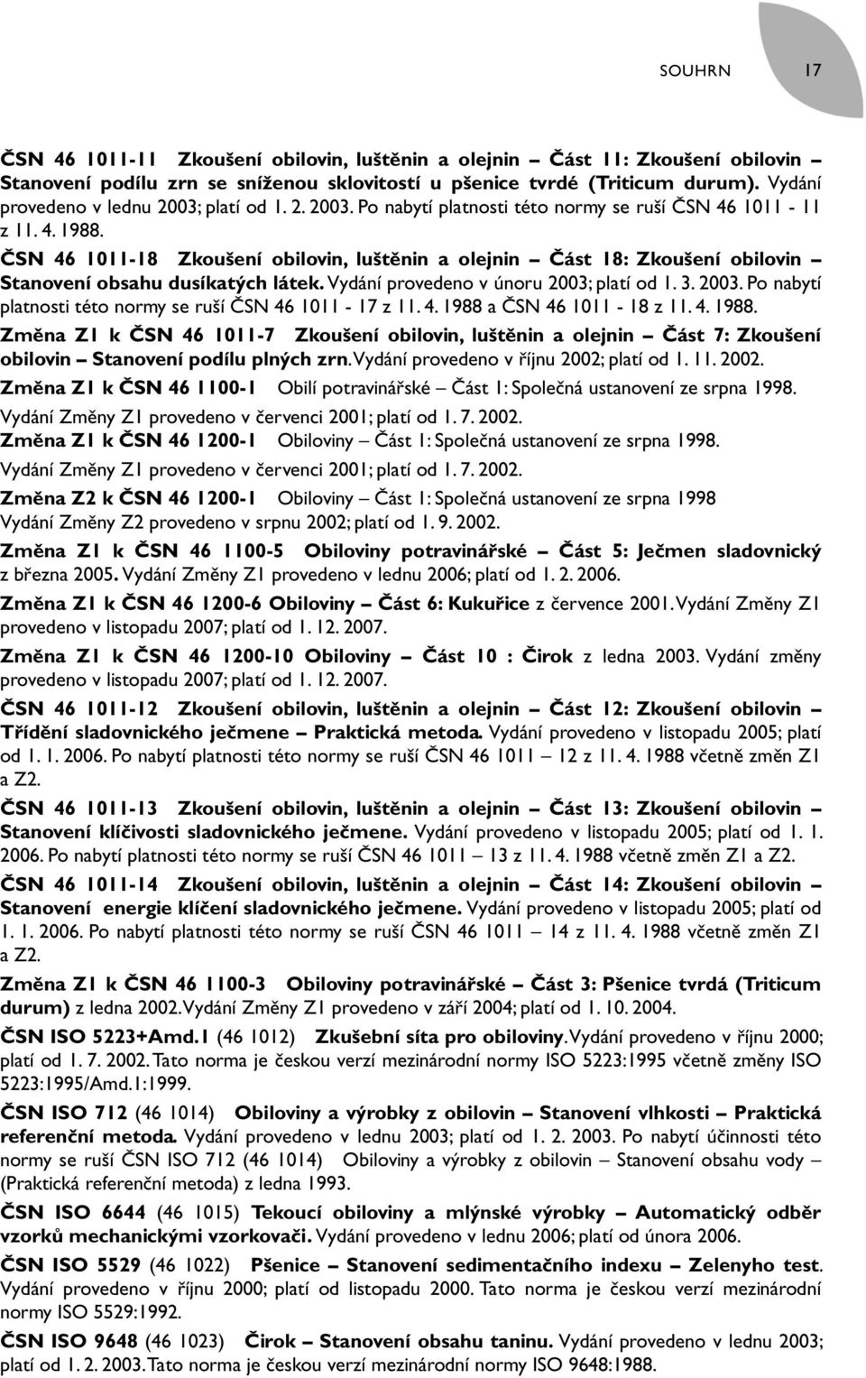 ČSN 46 1011-18 Zkoušení obilovin, luštěnin a olejnin Část 18: Zkoušení obilovin Stanovení obsahu dusíkatých látek. Vydání provedeno v únoru 2003;