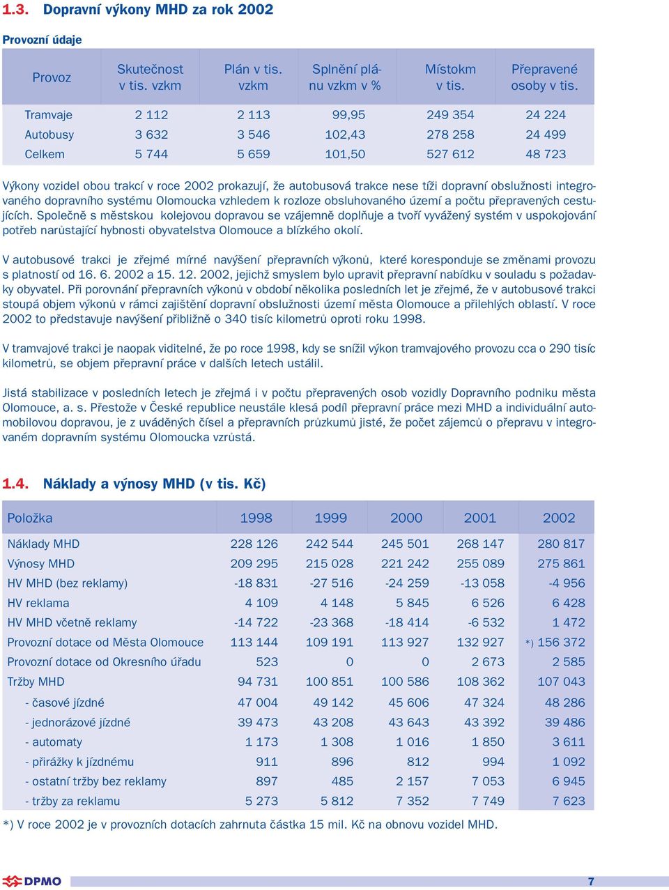 nese tíži dopravní obslužnosti integrovaného dopravního systému Olomoucka vzhledem k rozloze obsluhovaného území a počtu přepravených cestujících.