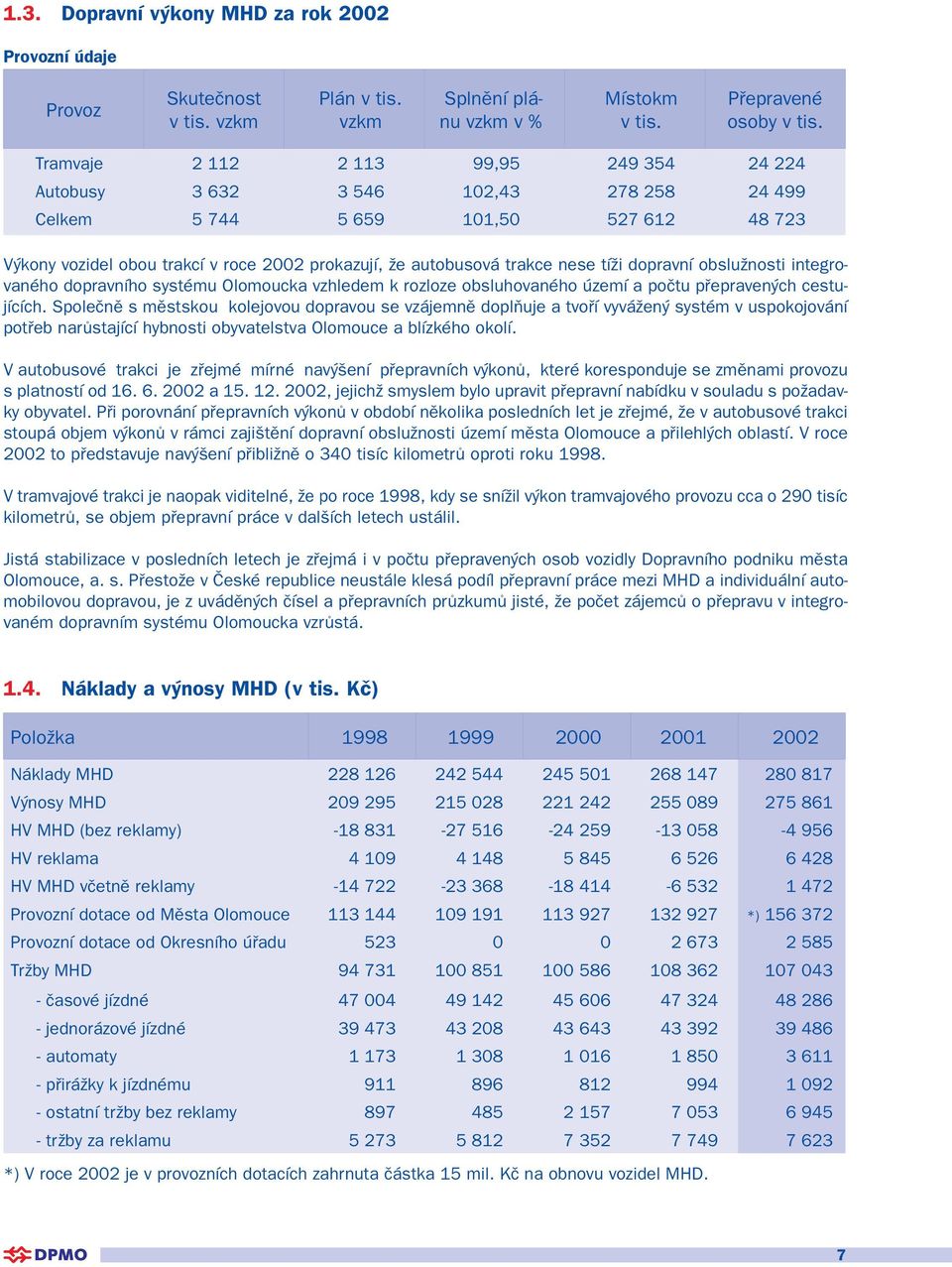 nese tíži dopravní obslužnosti integrovaného dopravního systému Olomoucka vzhledem k rozloze obsluhovaného území a počtu přepravených cestujících.