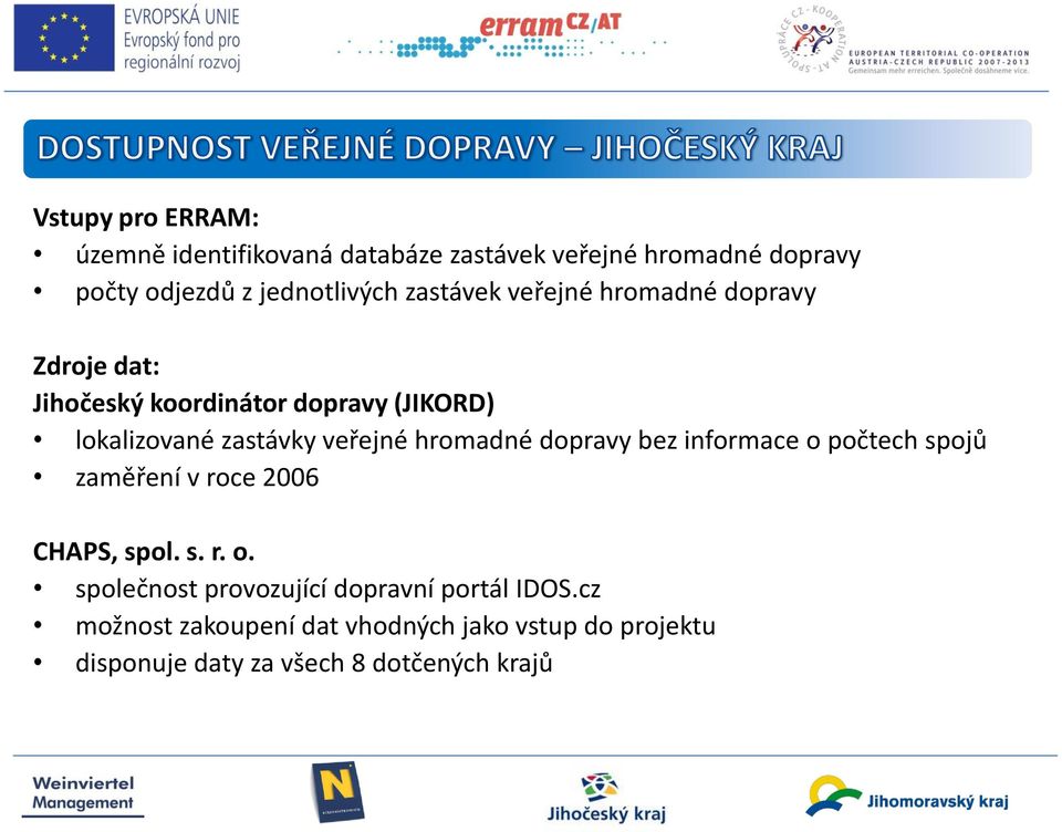 hromadné dopravy bez informace o počtech spojů zaměření v roce 2006 CHAPS, spol. s. r. o. společnost provozující dopravní portál IDOS.