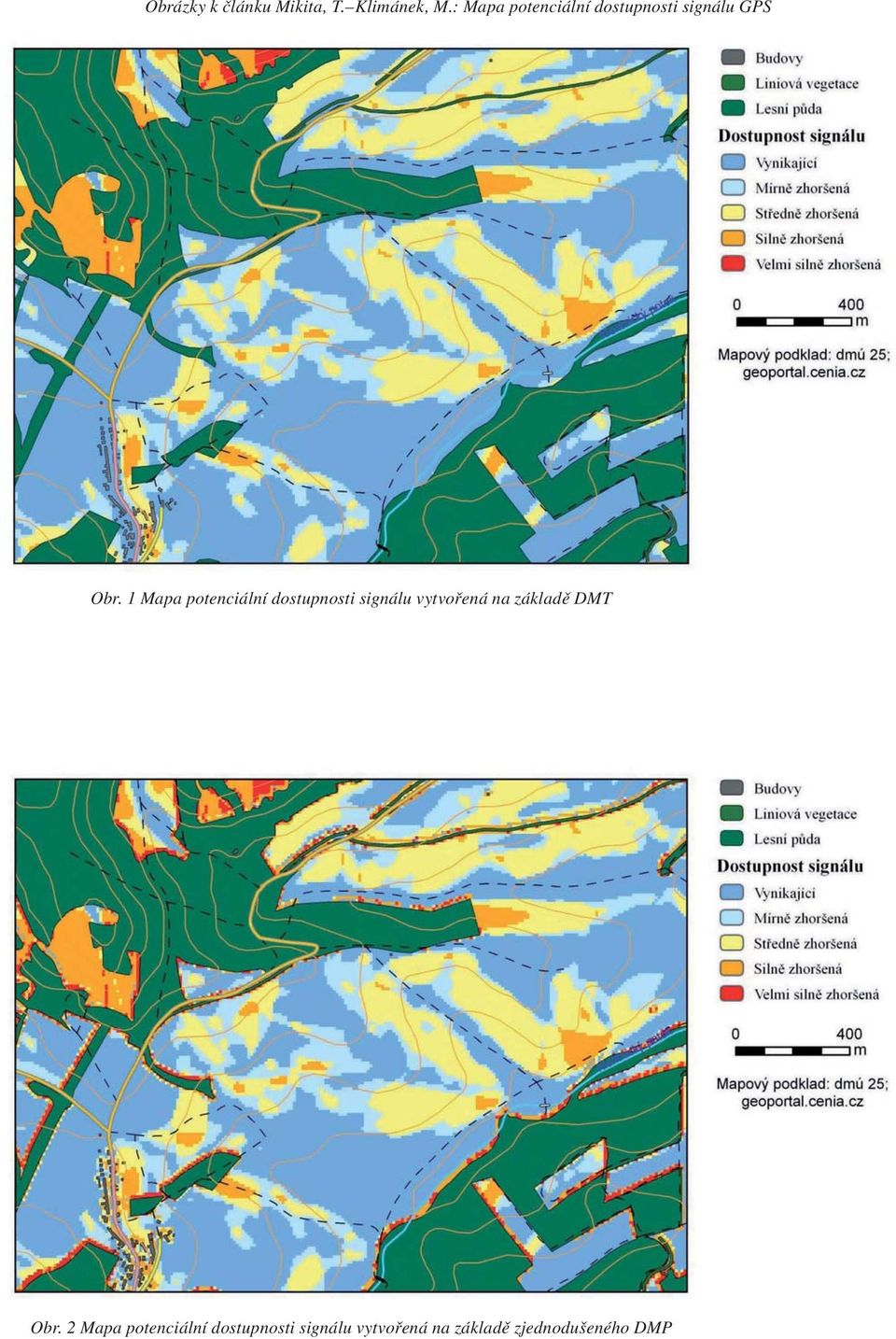 1 Mapa potenciální dostupnosti signálu vytvořená na